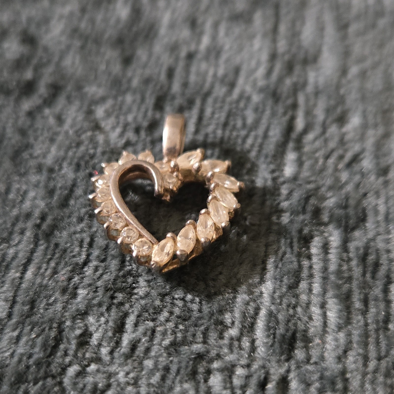 925 silver Gold Heart Charm Pendant cubic Zirconia Love White/Colorless Stone