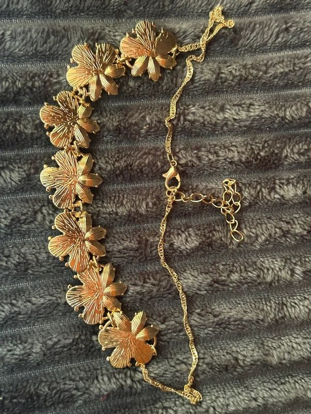 Gold Tone Blue Floral Cluster Statement Necklace Crystal Accents