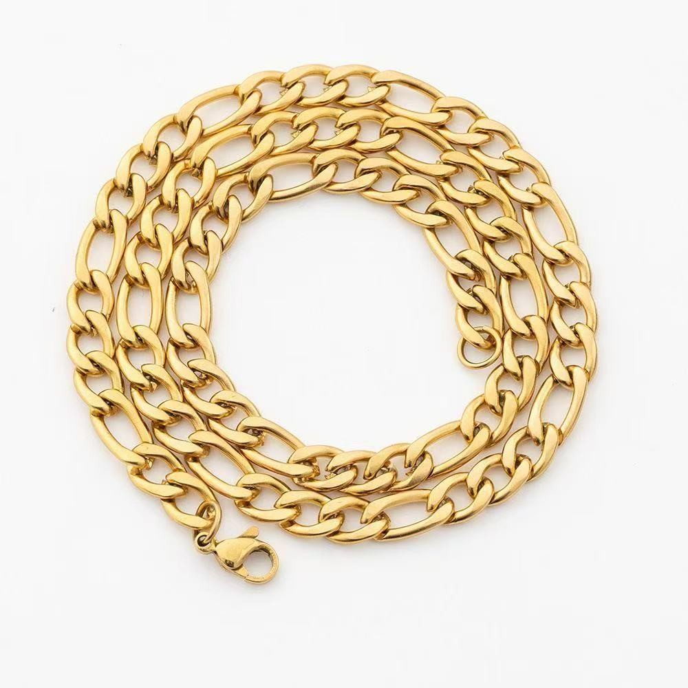 Gold Silver Titanium Steel Figaro Chain Blank Necklace DIY Base Chain Unisex