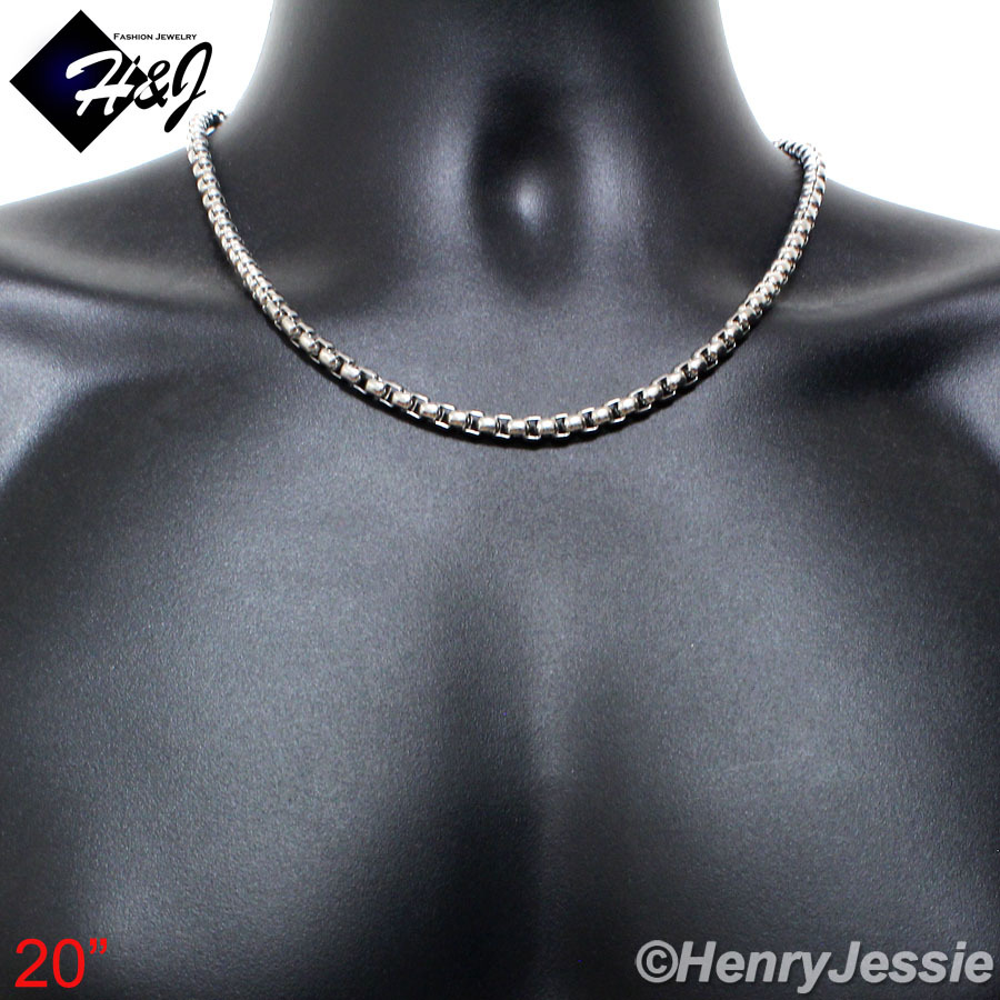 18-40″MEN’s 316L Stainless Steel 4mm Silver Smooth Box Link Chain Necklace*NA120