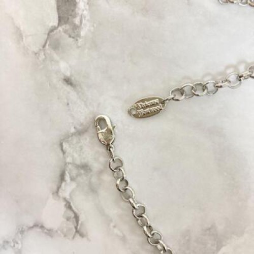 【In Box/Drawstring】Vivienne Westwood Medium Orb Necklace Red Silver Top 6.5cm