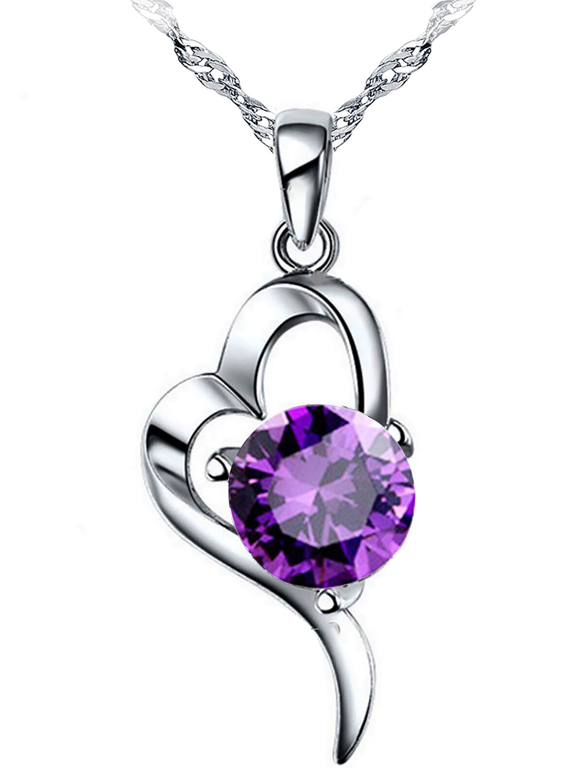 14K White Gold Plated 1.5ct CZ “OL” Style Heart Pendant Necklace for Women 18″