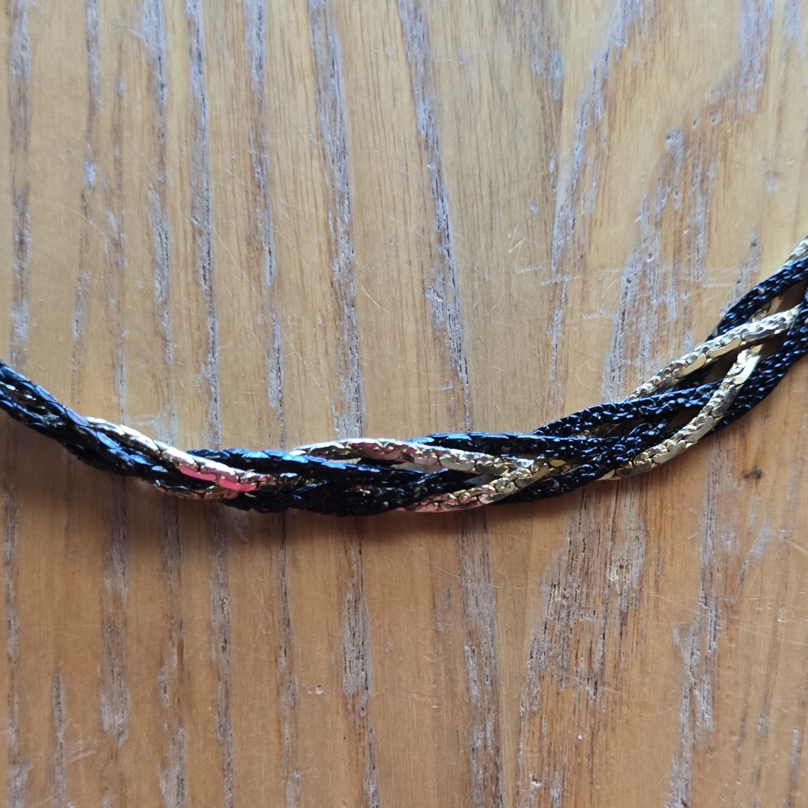 Black & Gold Tone Braided Chain Necklace Bohemian No Stone Spring Ring Clasp