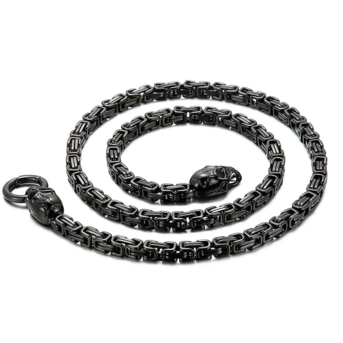 6mm Silver/Gold/Black Stainless Steel Byzantine Chain Ghost Head Mens Necklace
