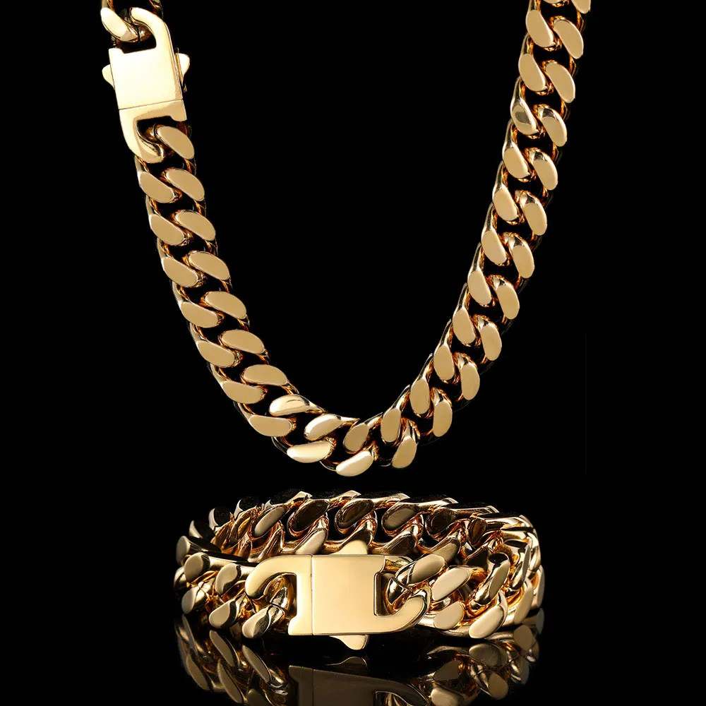 Cuban Link Chain Necklace Stainless Steel Flat Curb Wide Heavy Link Jewelry