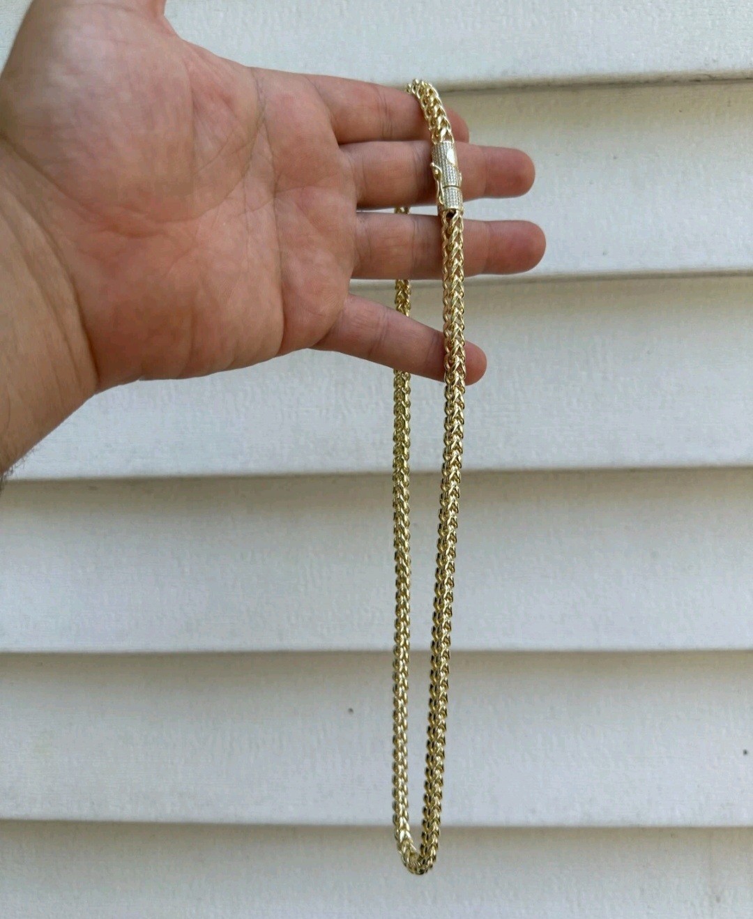 14k Yellow Gold plated franco Necklace Pavé Moissanite Box Clasp14k 6mm 24inch