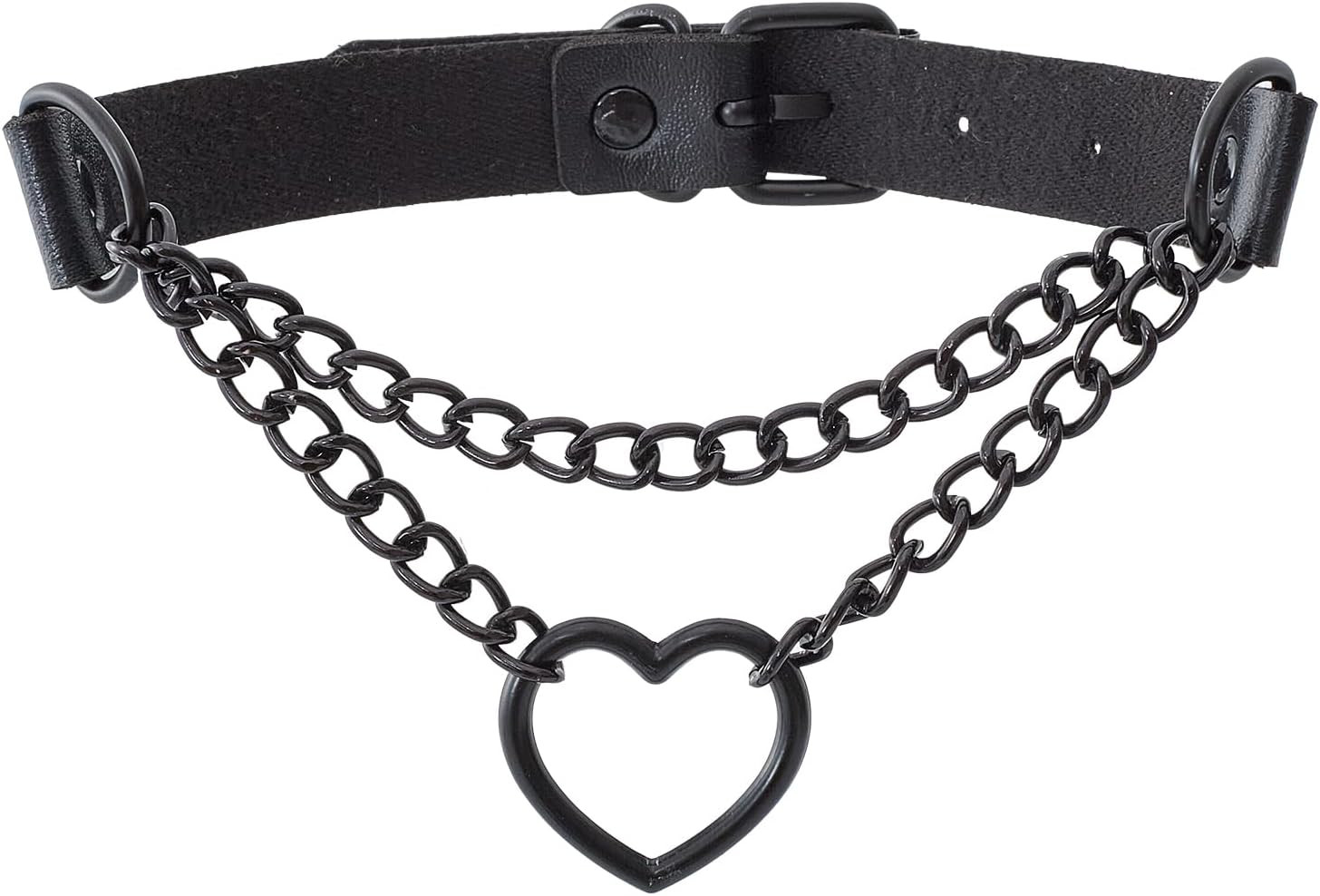 Heart Chain Choker Faux Leather Necklace Black Gothic Pumk Grunge Necklace for W