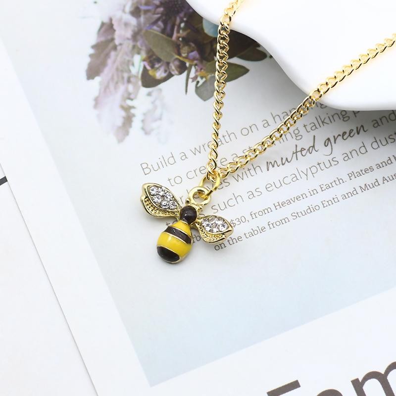 Cute Bee Pendant Necklace Women Girls Crystal Wings Long Chain Jewelry Gift
