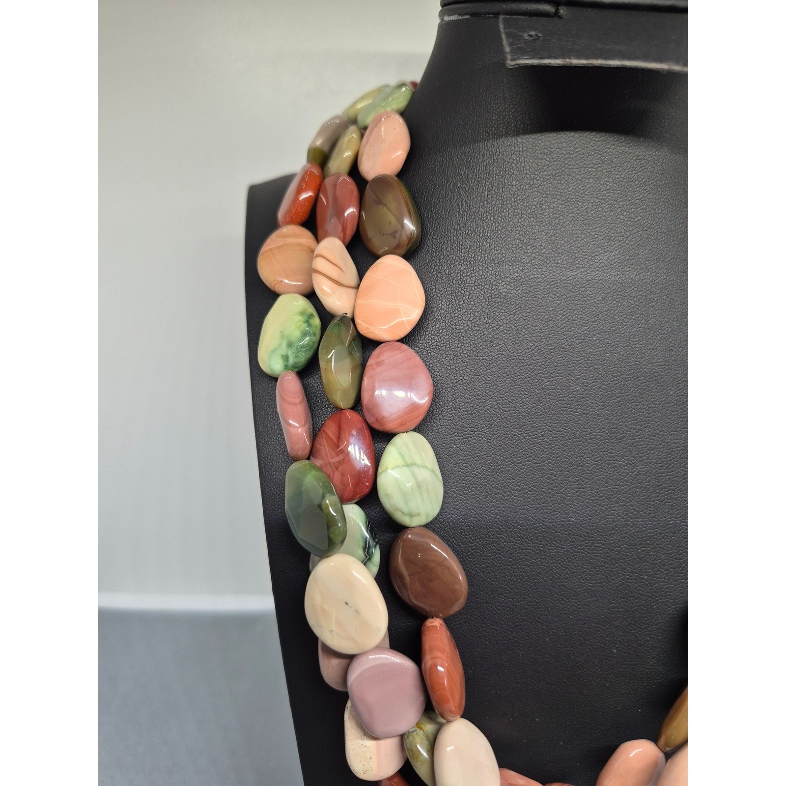 DB China 925 Jasper Necklace Multicolored Stone Triple Strand Statement