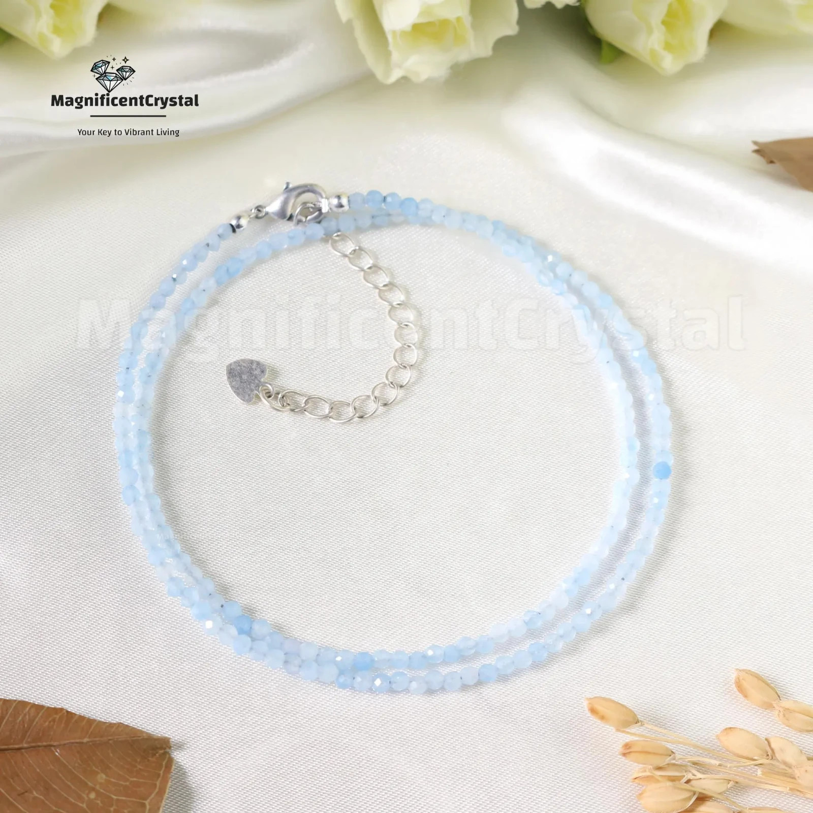 Genuine Aquamarine Choker 2MM Dainty Beads Healing Crystal Jewelry Necklace