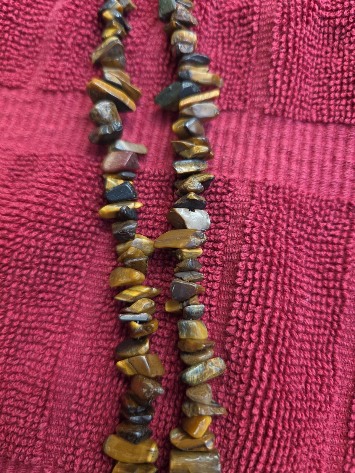 Tiger’s Eye Chip Beaded Necklace Brown Stone Strand 22 in Plus 2 in. Pendant