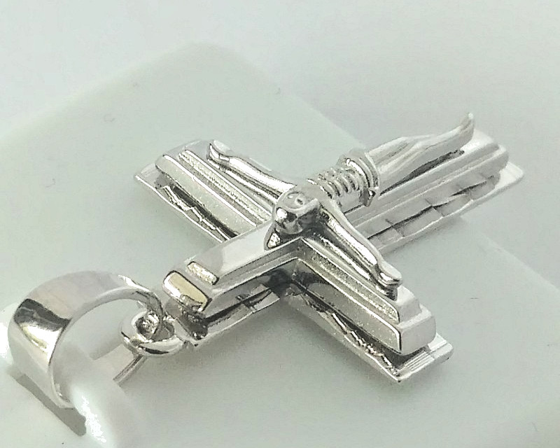 Rhodium Plated 925 STERLING SILVER RELIGIOUS Cross CRUCIFIX Pendant 29x18mm