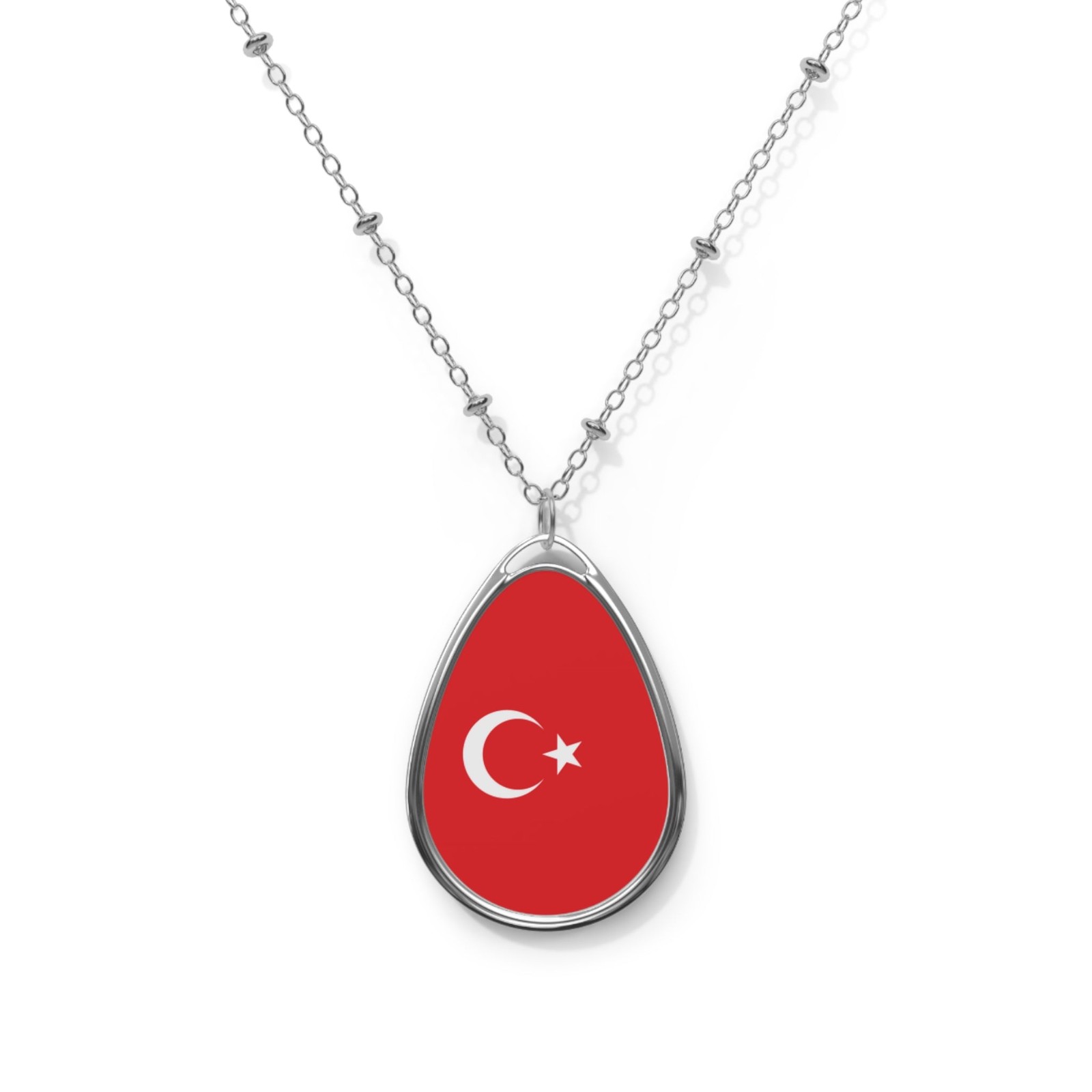 Turkey Flag Oval Necklace – Zinc Alloy Pendant – One Size / Silver