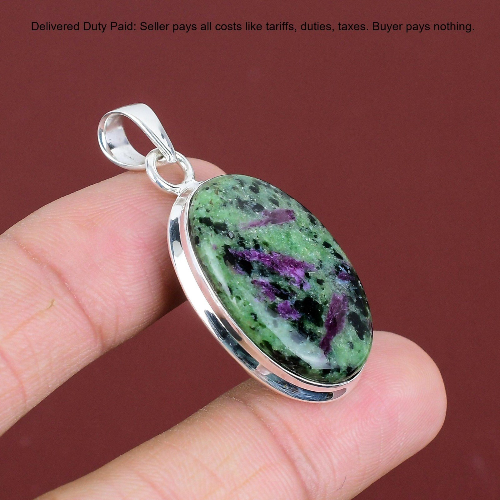 Mothers day Deal 925 Silver Oval Ruby Zoisite Stone Wife Anniversary New Pendant