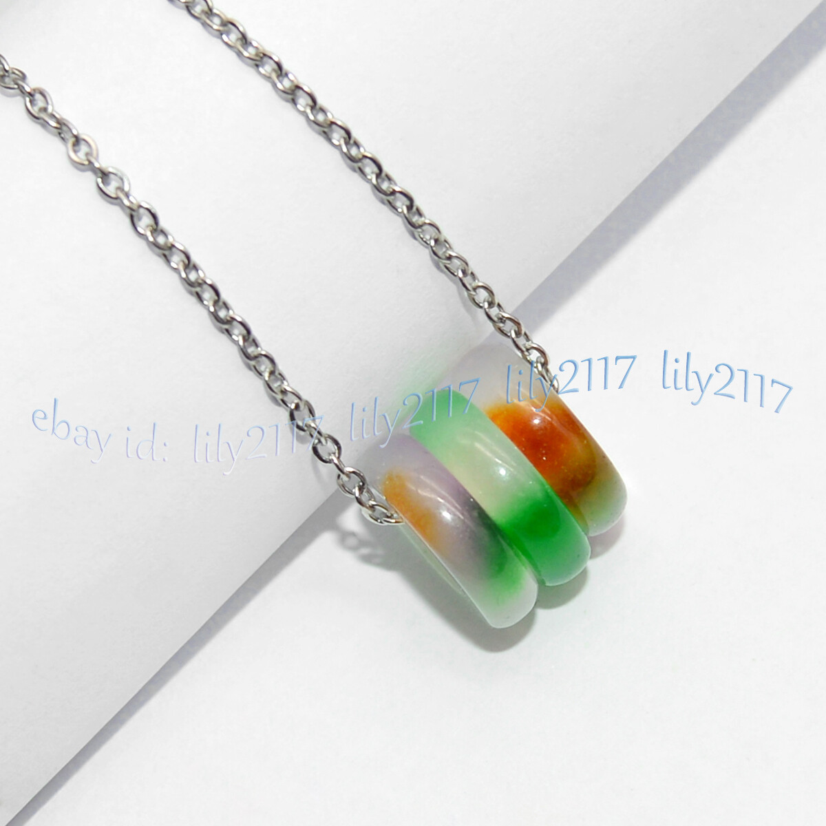 Natural Multicolor Jade 13mm Donut Dangle Pendant Necklace 925 Silver Chain 17”