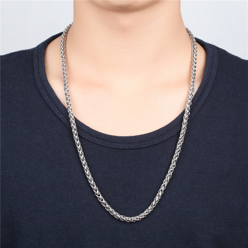 2.5mm 316L Woman Man Stainless Steel Wheat Braided Chain Necklace 16”-36”