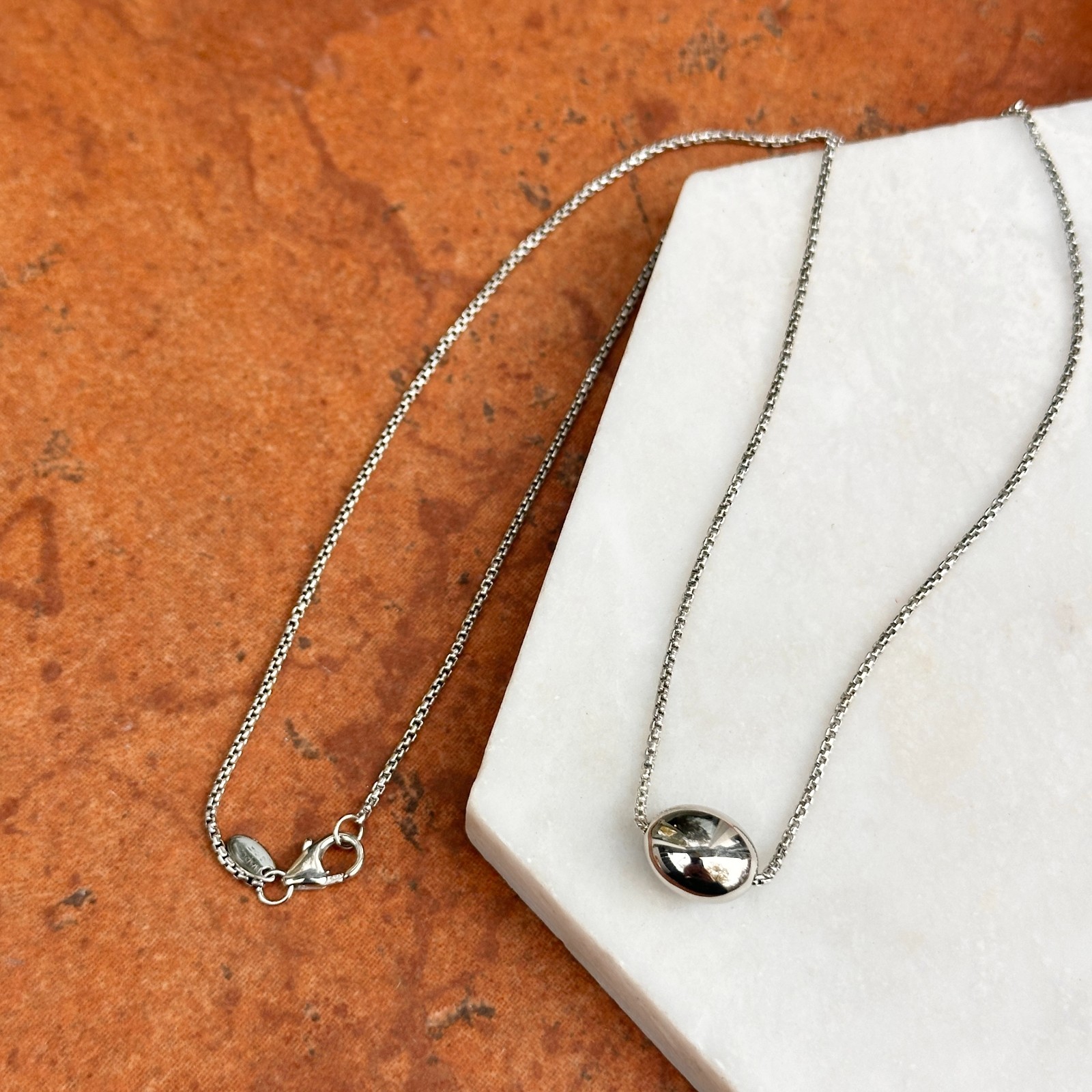 Sterling Silver Bean Pendant Venetian Box Chain Necklace 18”