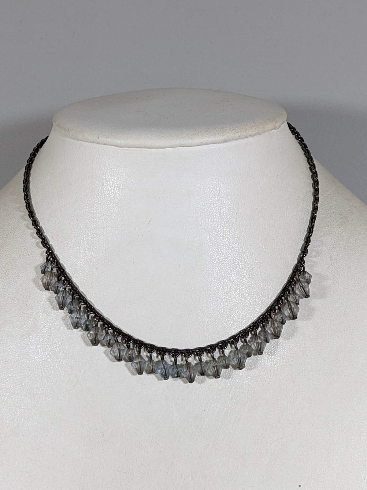 Gunmetal Gray Acrylic Round Charm Bead Choker Necklace 15 in
