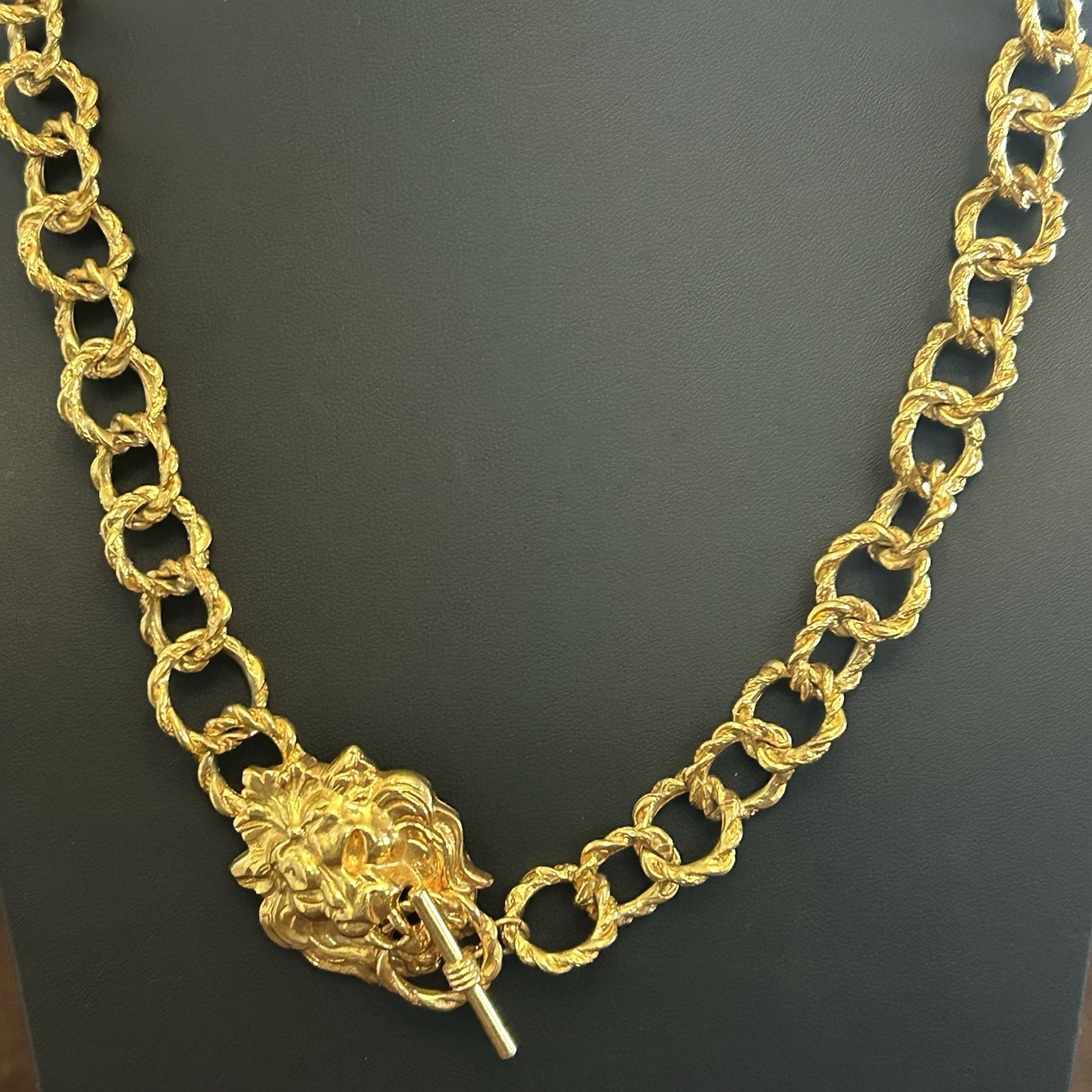 Gold Tone Chunky Rolo Chain Statement Necklace, Toggle Closure