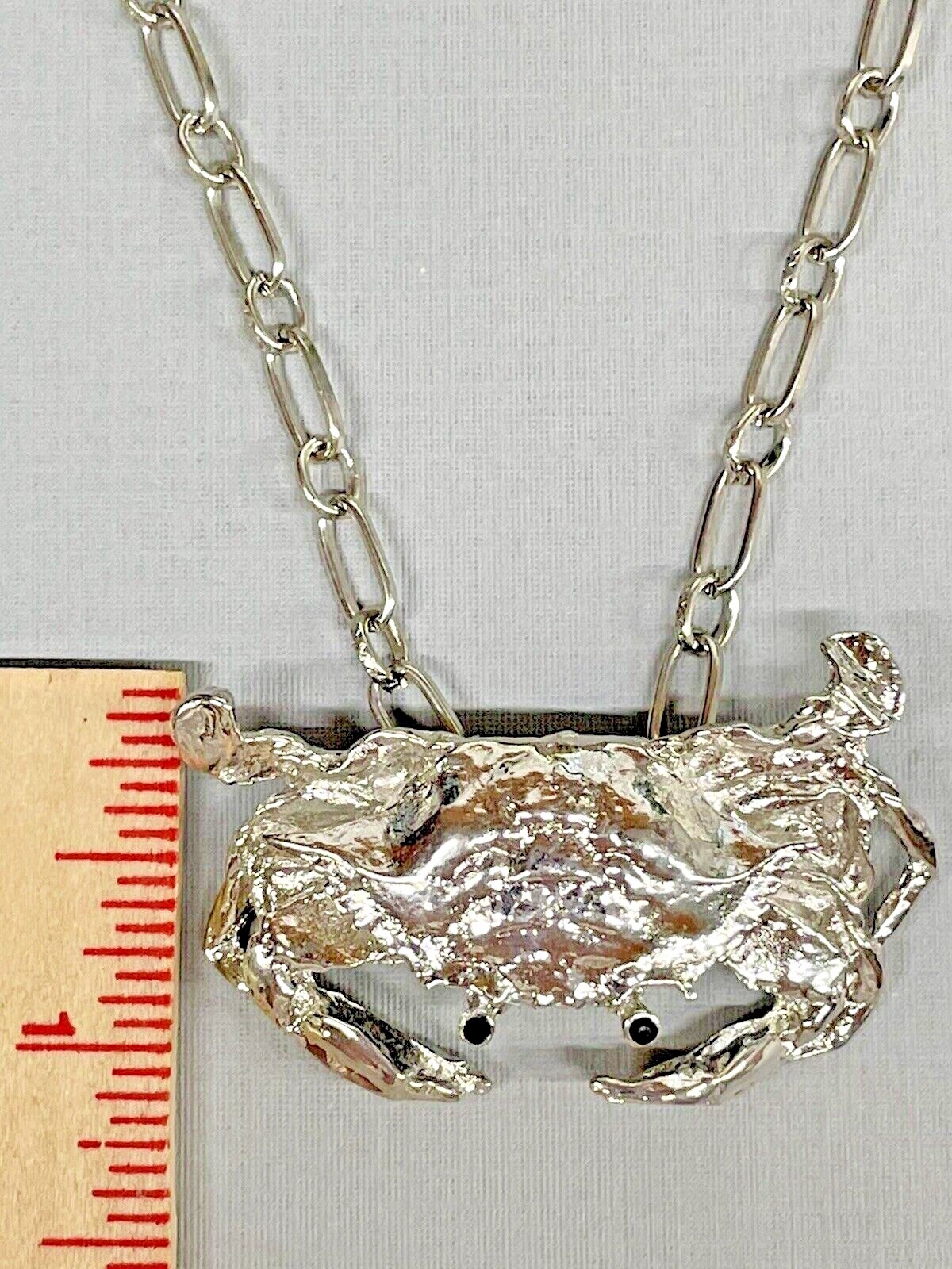 Crab LG Silver Necklace 30” Rhodium Coastal Sea Life Fashion Jewelry NEW