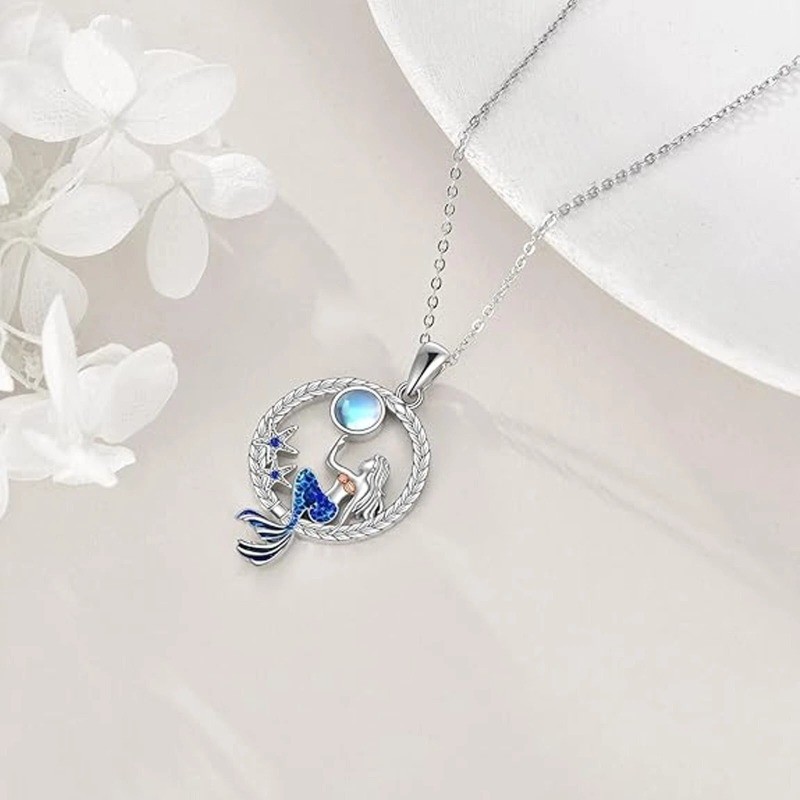 Mermaid Necklace Moonstone Mermaid Pendant Pave CZ Gifts For Her