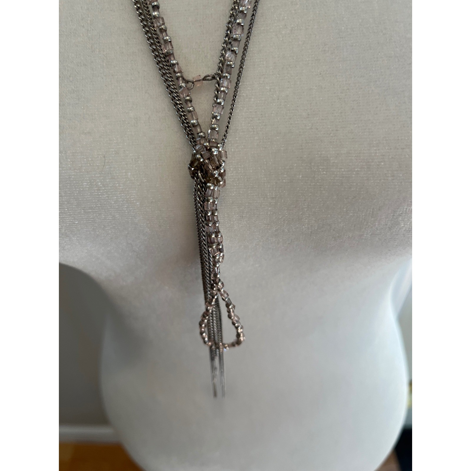 Express Silver Tone Multi Strand Beaded Lariat Tassel Necklace NWT