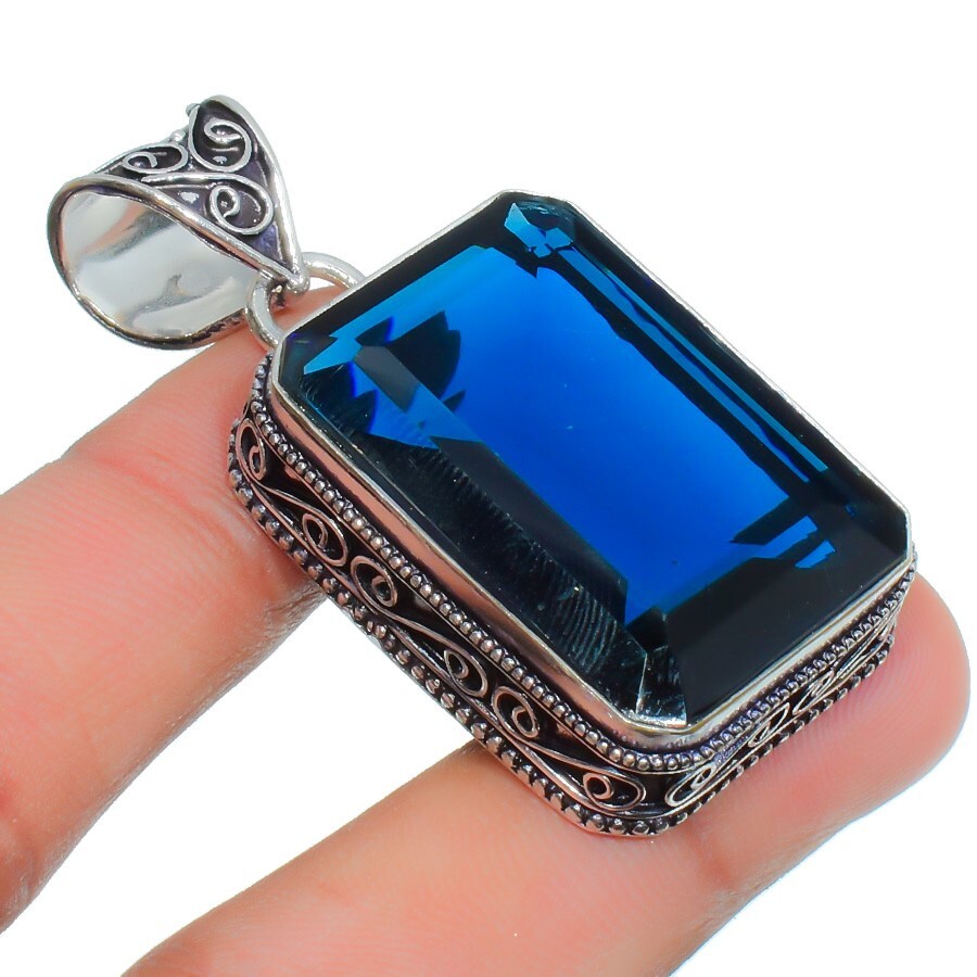 Tanzanite Gemstone Handmade 925 Sterling Silver Jewelry Baguette Cut Pendant