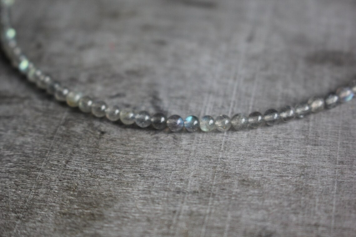 Labradorite 4mm Beaded Choker Healing Reiki Dainty Women Crystal Necklace Gifts