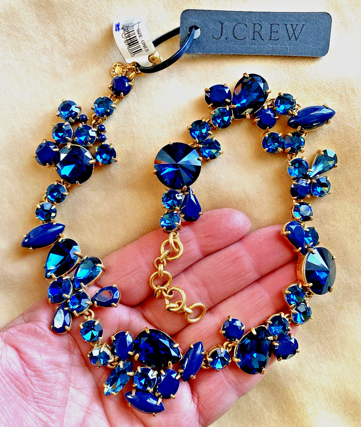 J. CREW Blue Crystal & Resin Goldtone 18″ Necklace NWT $110 STUNNING!