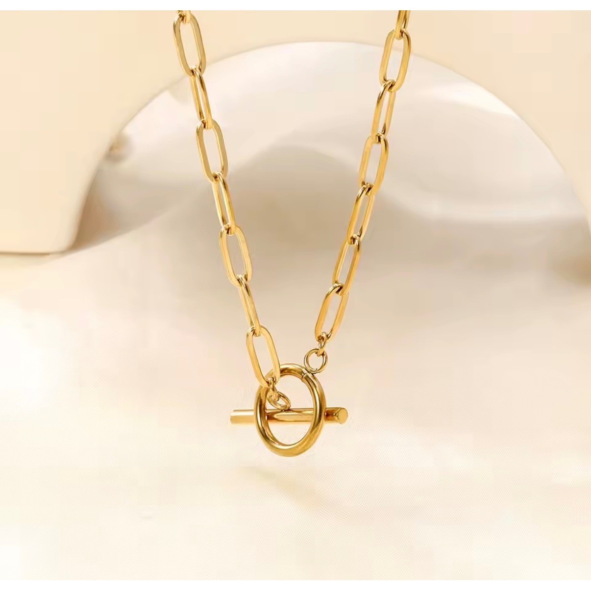 Gold Paperclip Chain Toggle Necklace Minimalist Link Layering Jewelry