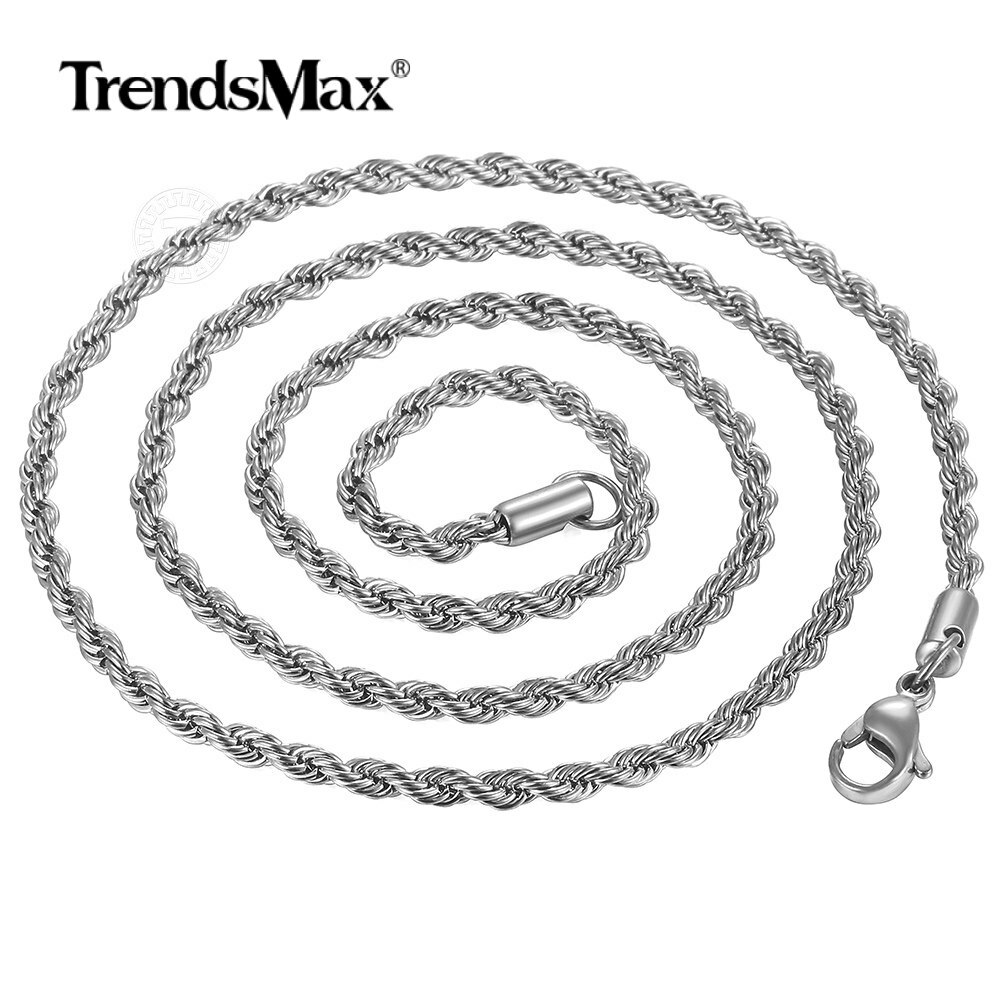 3/5/7mm 16-30″ Men’s Stainless Steel Twisted Rope Chain Necklace Choker Jewelry