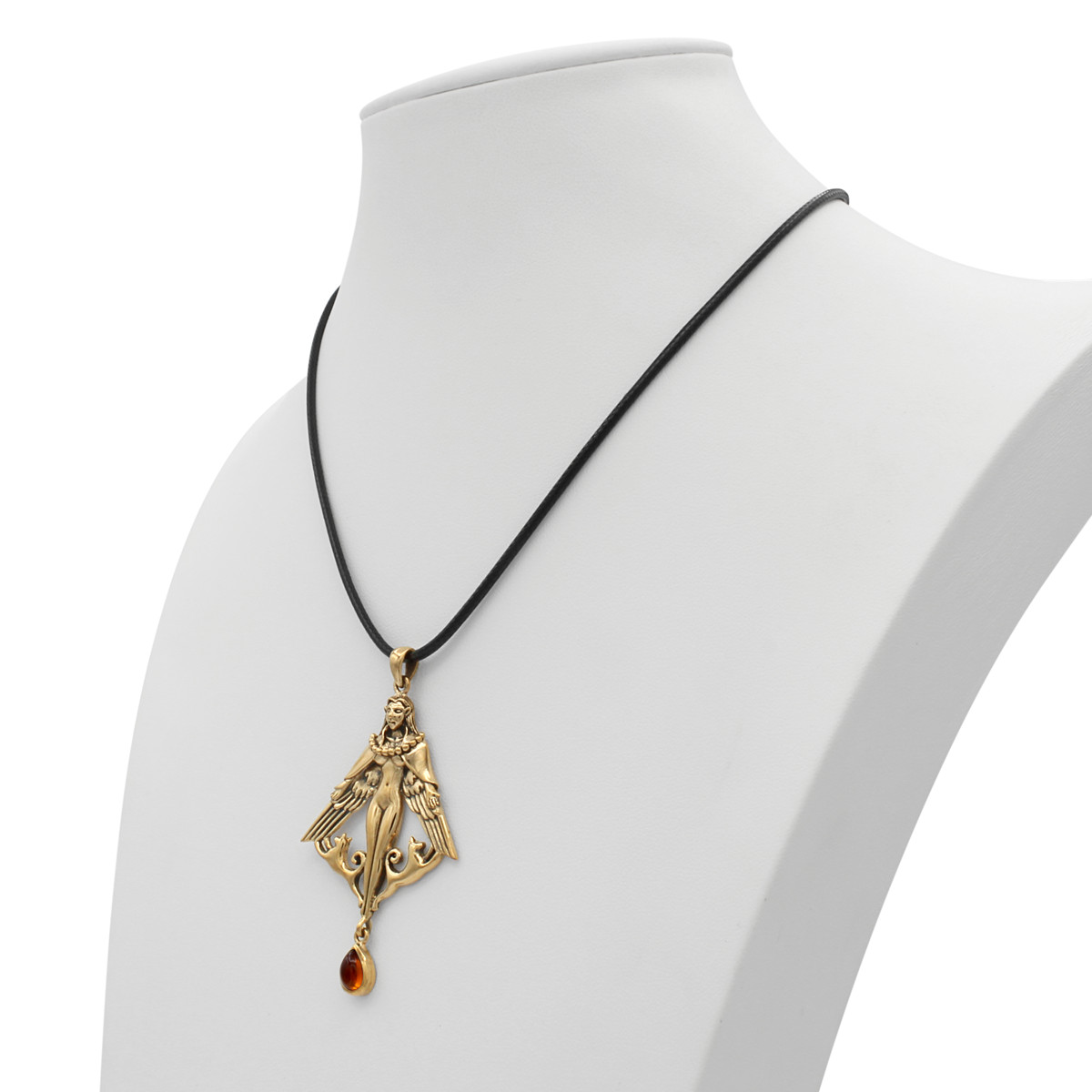 Bronze Freya Pendant with amber – Dryad Design Asatru Norse Goddess Viking Runes