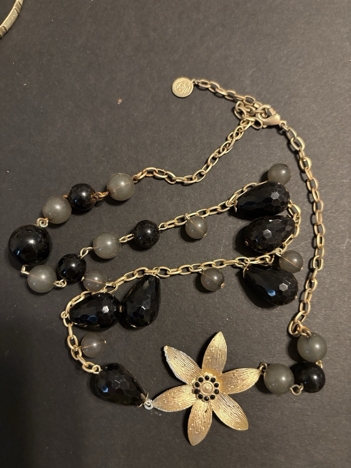 Lot Robert Rose Statemnt Necklace Bundle Blk/Gray Floral & Dbl Strand Clr Crystl