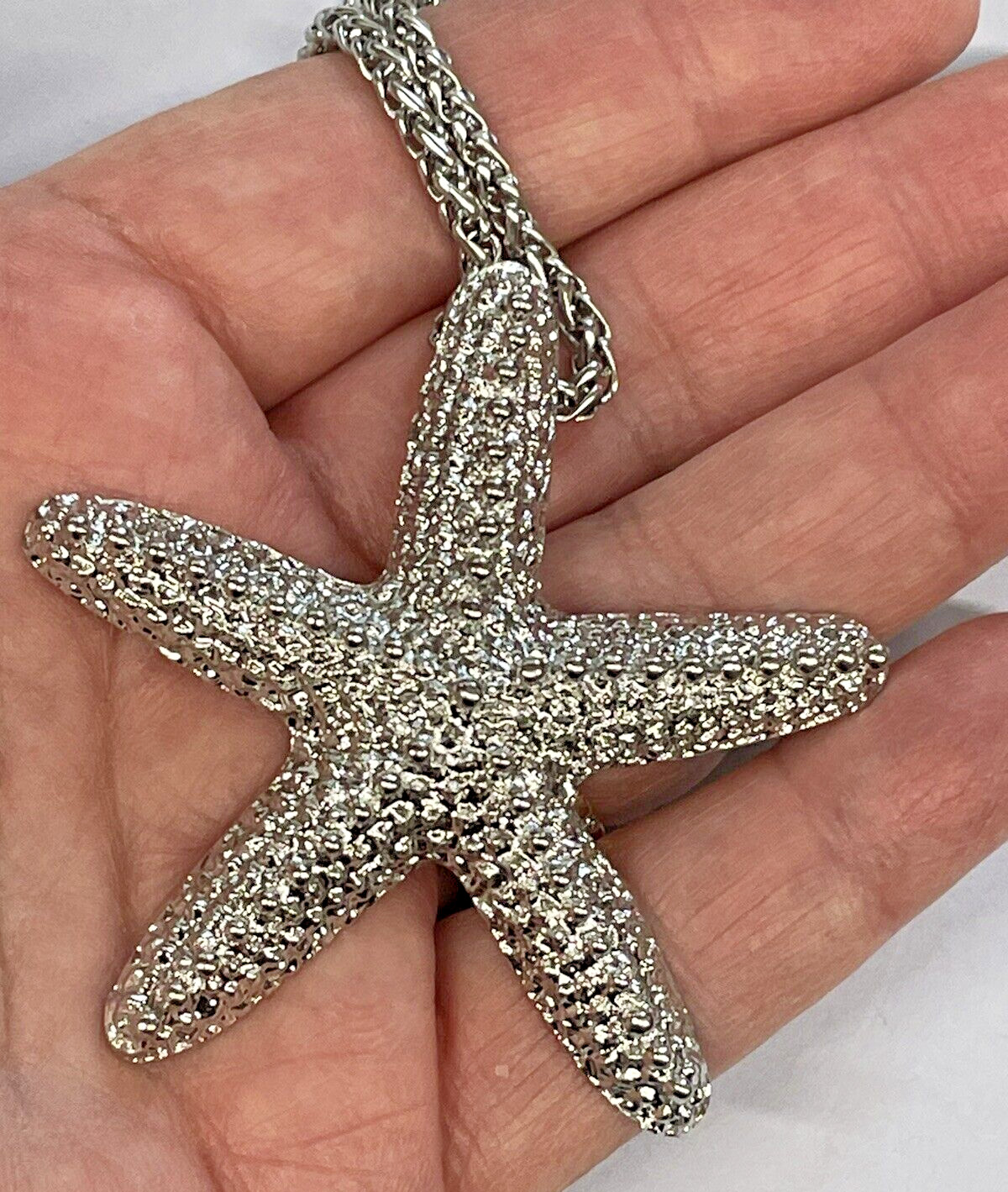 STARFISH 2.5″ Silver 24″ Necklace Stainless Coastal Fashion Jewelry Sea Life NEW