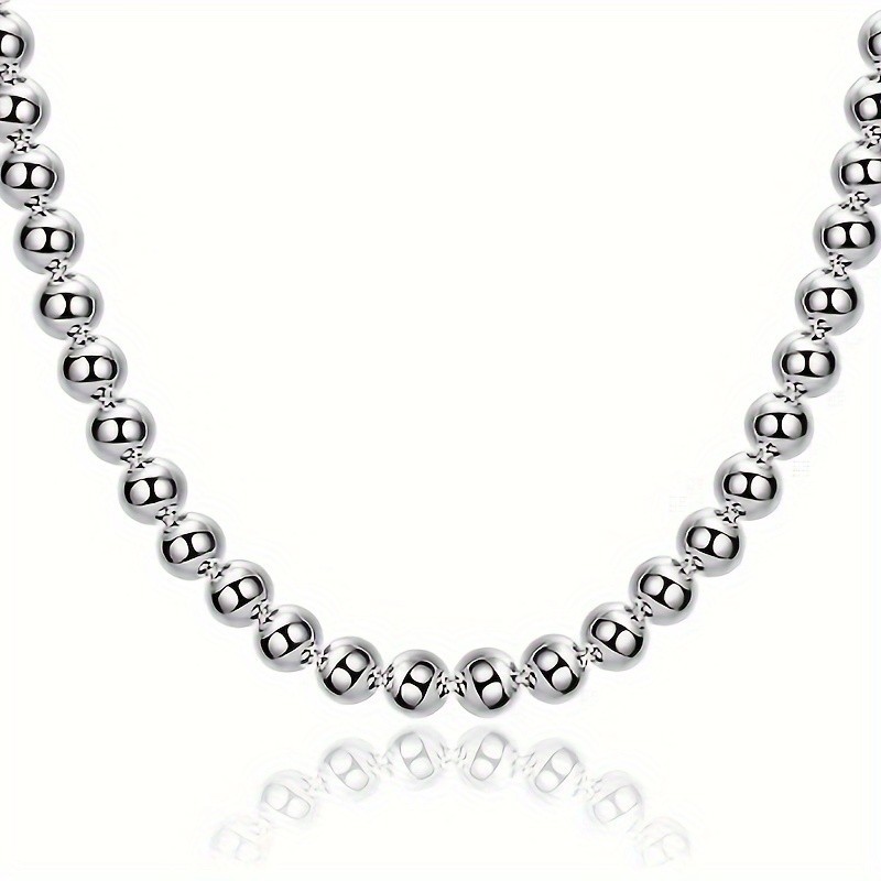 1Pcs Women’s 925 Sterling Silver 8mm Hollow Balls Beads 20″ Chain Necklace