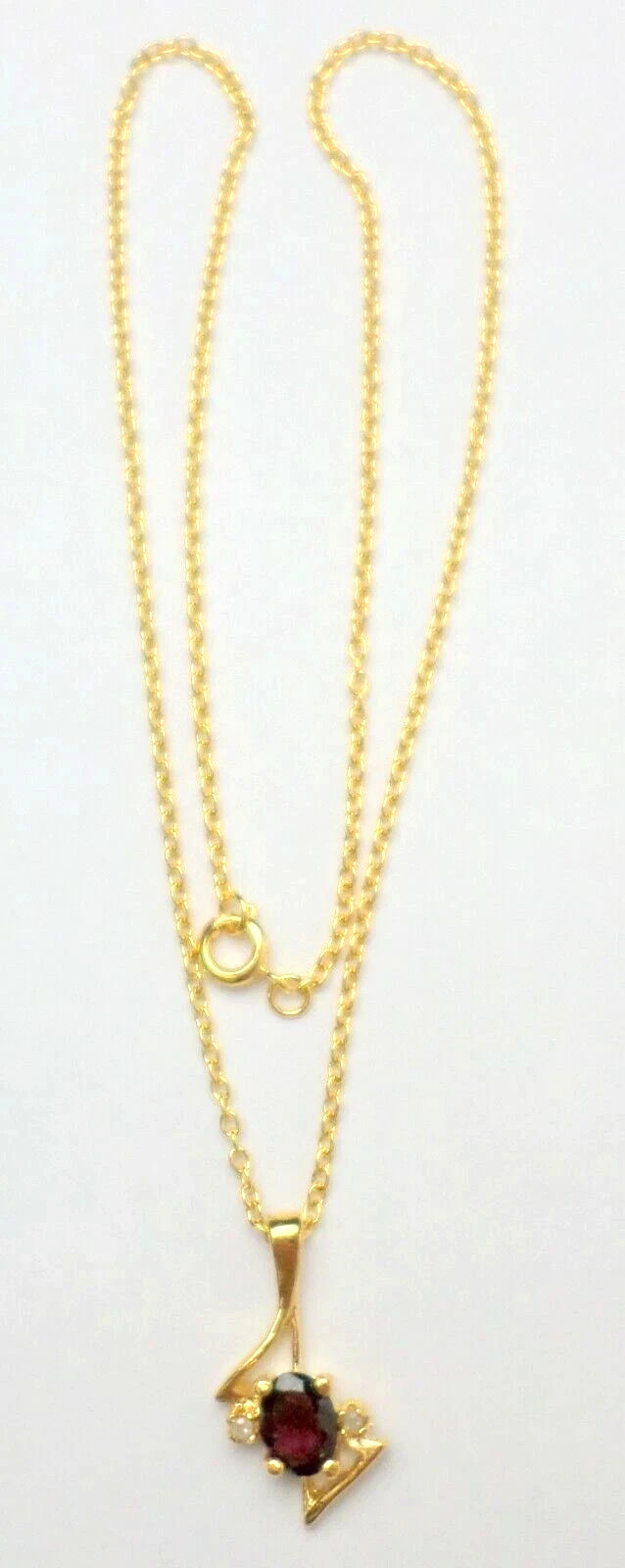 Vintage Lindenwold Fine Jewelers Gold Dark Red Garnet Pendant 16″ Chain Necklace