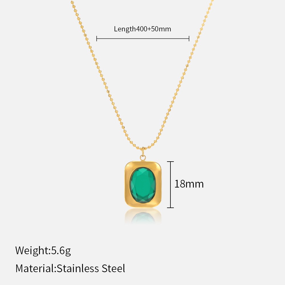 Vintage Emerald Stainless Steel Necklace Inlaid Titanium Steel Pendant Necklace