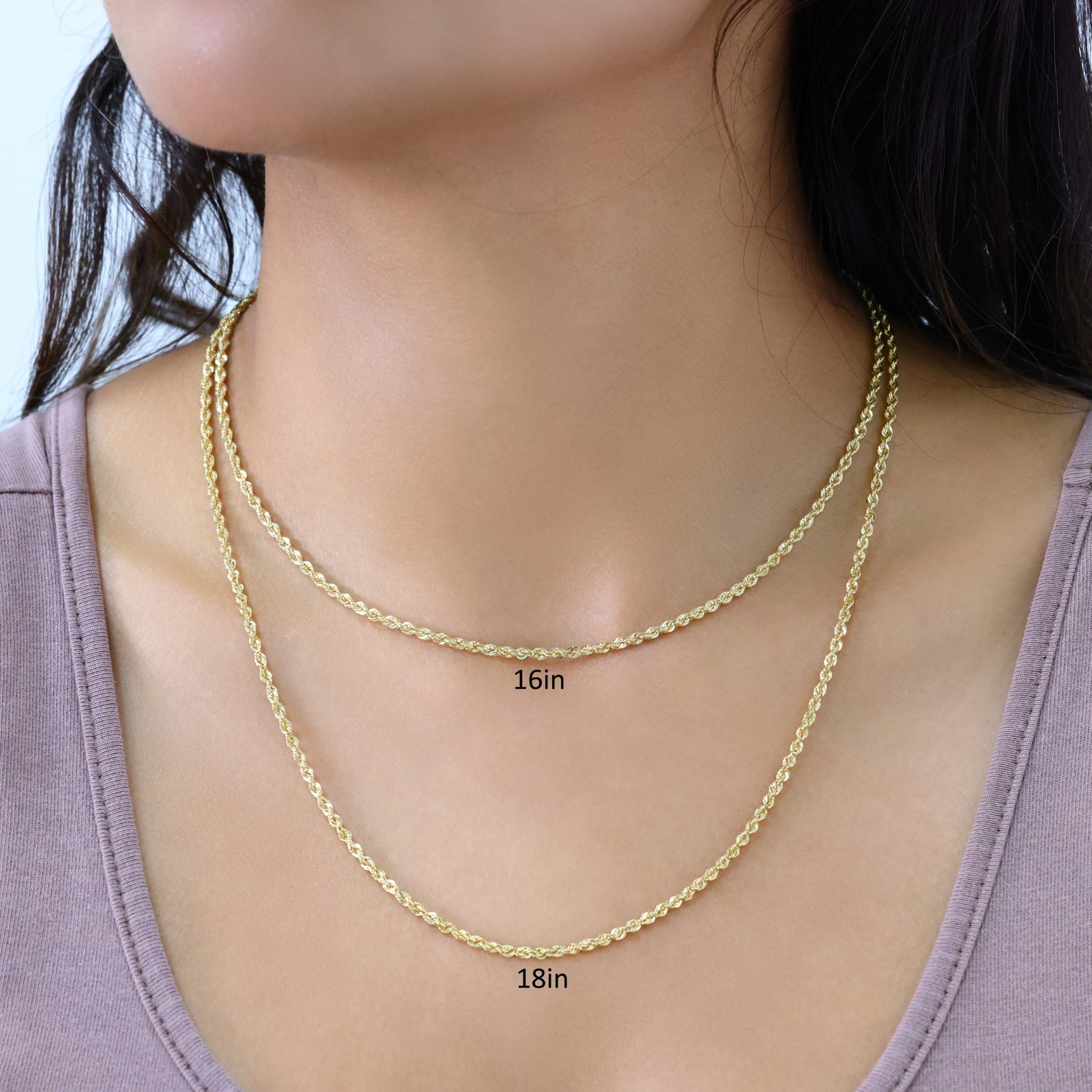 14K Yellow Gold 1mm-4mm Laser Diamond Cut Rope Chain Necklace Men Women 16″- 30″