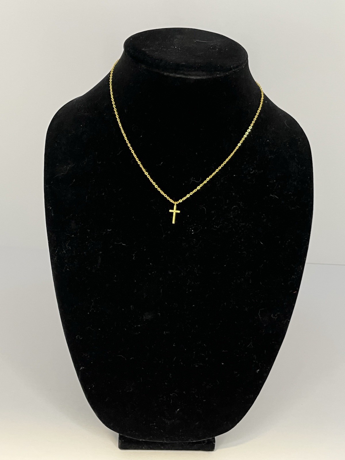 Gold Tone Pendant Charm Necklace, Cable Chain, Cross Shape, 16 in, Undated Era