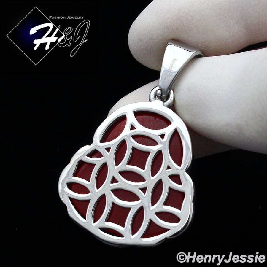 MEN WOMEN Stainless Steel Carnelian Rhinestone Silver Buddha Charm Pendant*P123