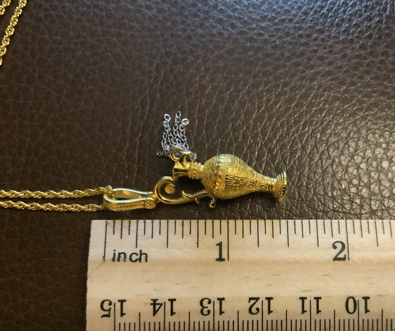 Medieval Museum Amphora Vase Necklace Chain Gold Antique VTG Boho Greek Tassel