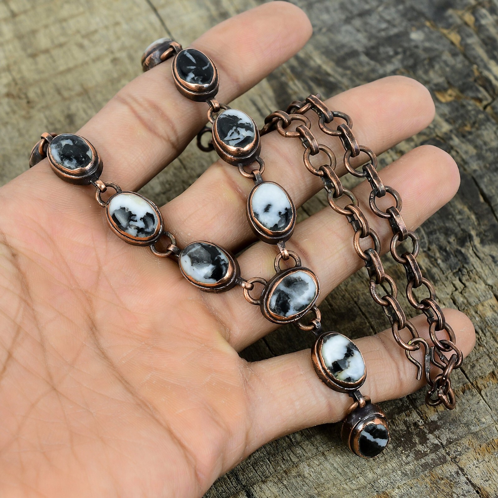 Copper White Buffalo Turquoise Stone Engagement Chain Electroformed New Necklace