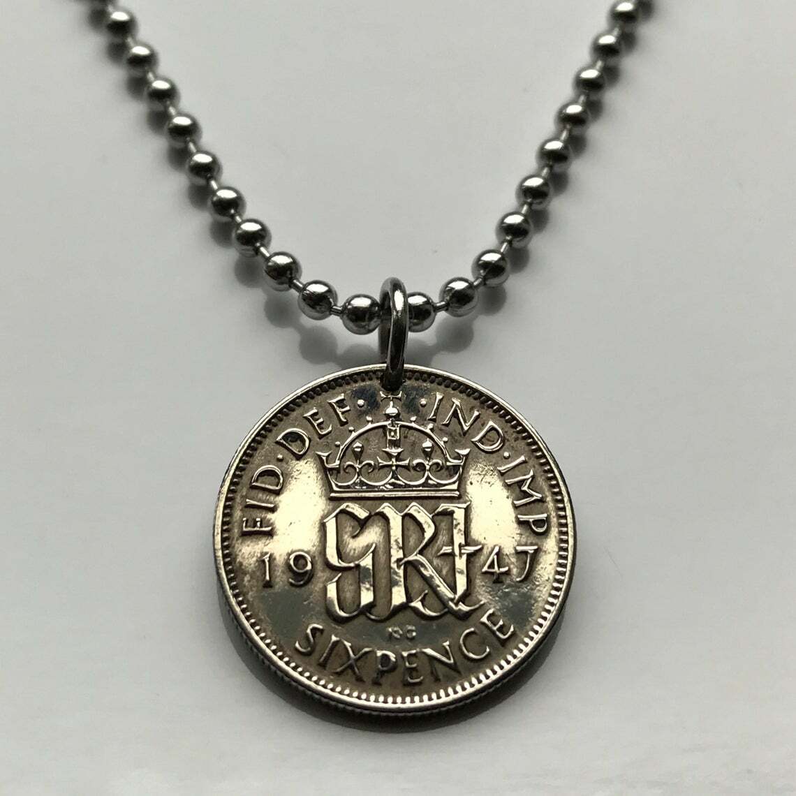 1948 United Kingdom 6 Pence coin pendant initial G R London Manchester n000615