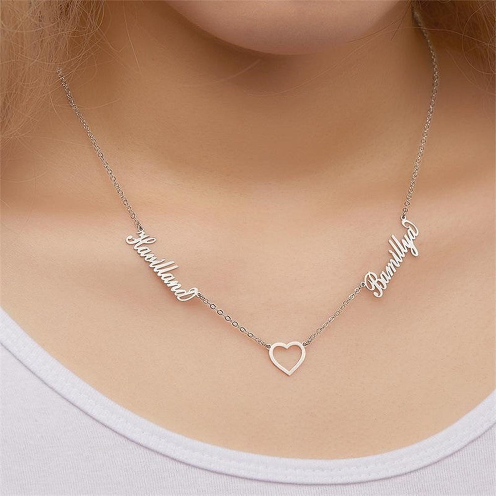 Custom Double Name Heart Pendant Necklace Charm Personalized Jewelry for Women