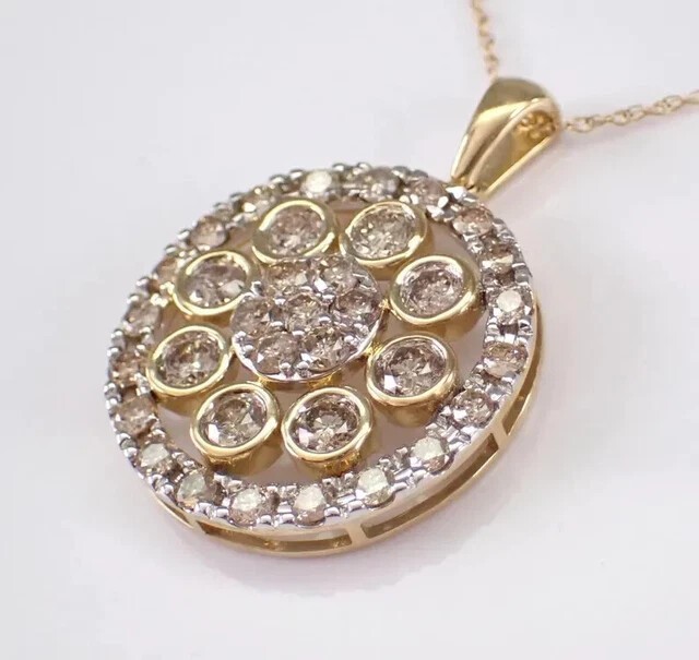 Circle Shape Silver Pendant Round Cut Simulated Diamond 14K Yellow Gold Plated