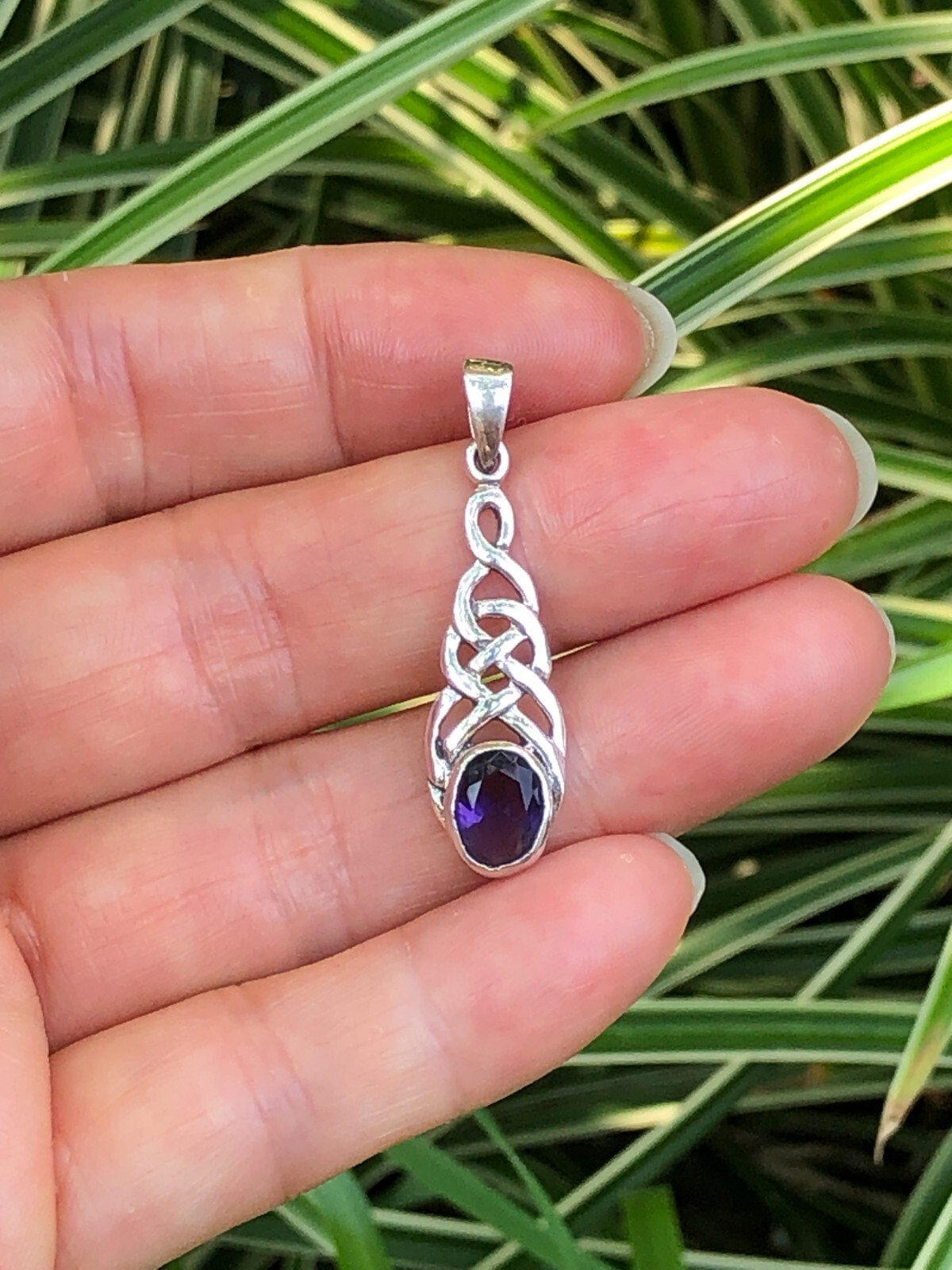 925 Sterling Silver Celtic Knot Purple CZ Pendant Women 26mm(1.02″)/34mm(1.34″)