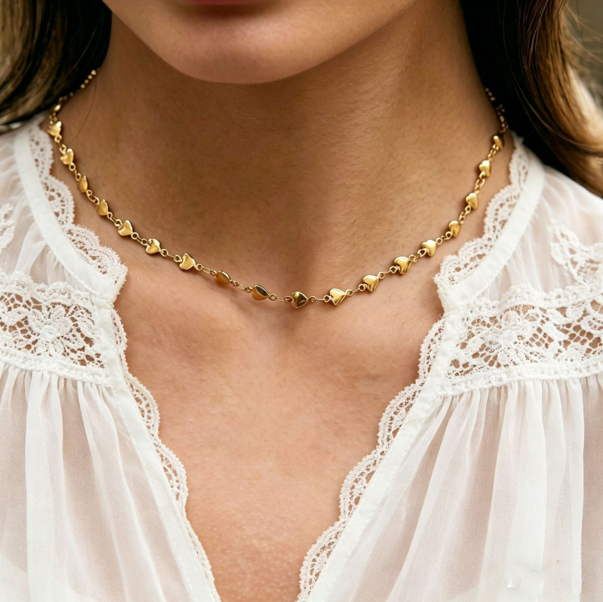 Women Gold Stainless Steel Heart Pendant Lobster Chain Necklace Choker Gift AG