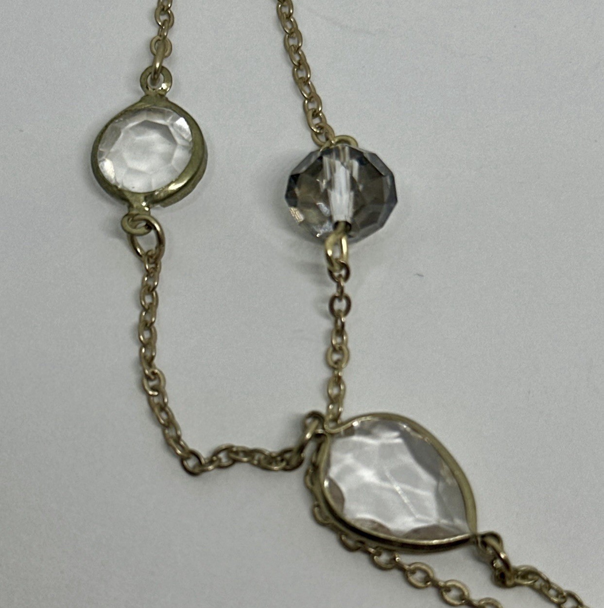 Express Gold Tone Double Layer Station Necklace Clear Faceted Teardrop Crystal