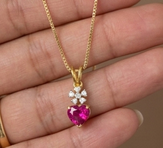 7ct Heart Simulated Pink Ruby/Diamond Anniversary Gift Pendant Rose Gold Plated
