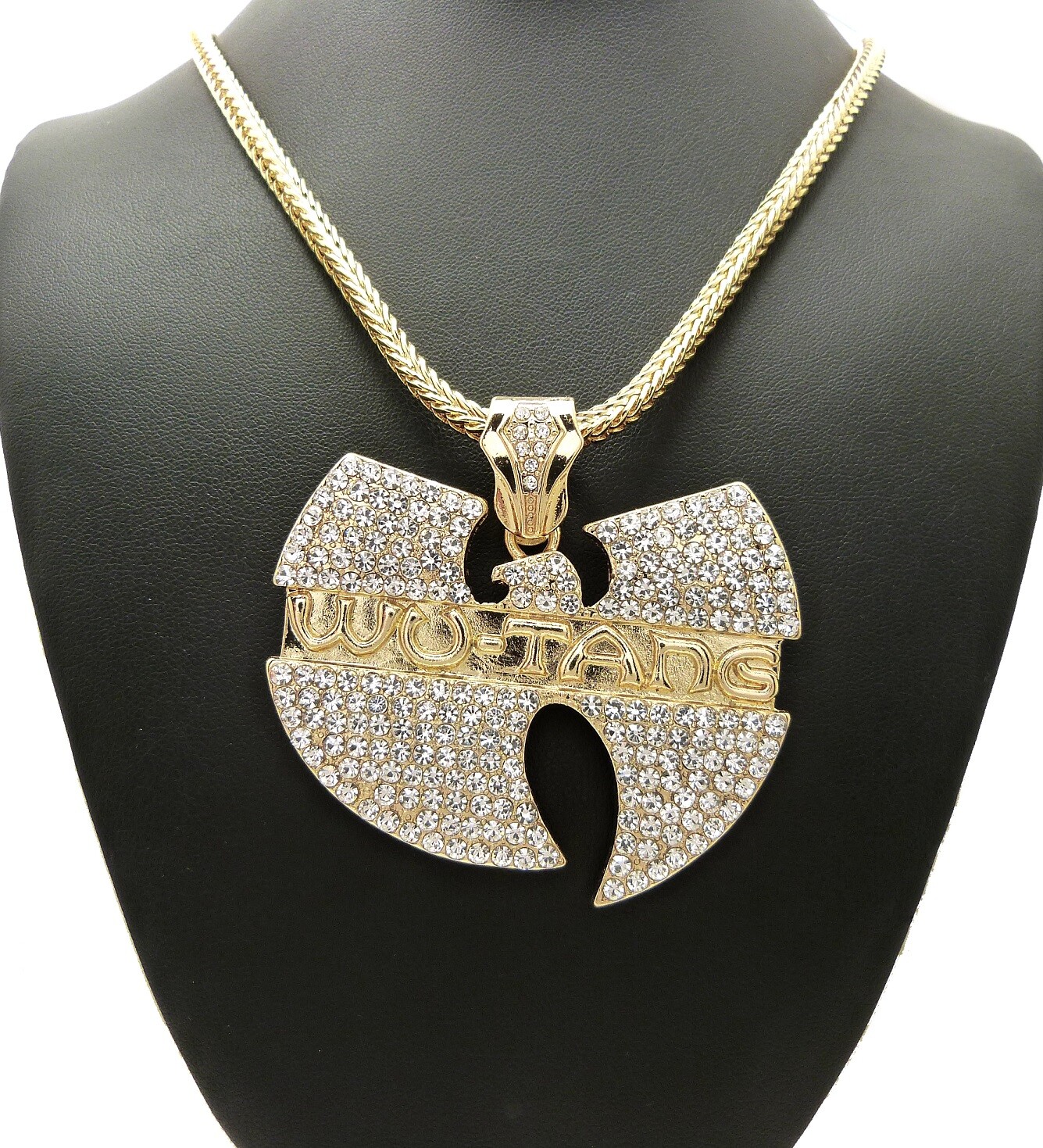 Iced Gold Plated Cubic Zirconia Alloy WU TANG & 18″ ~ 36″ Franco Chain Necklace